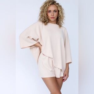 NWT Foxy Kind Yacht Club Set in Bellini, size Small ribbed lounge shorts set